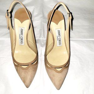 Jimmy Choo Beige Nubuck/Patent Contrast Slingback Shoes - 36.5